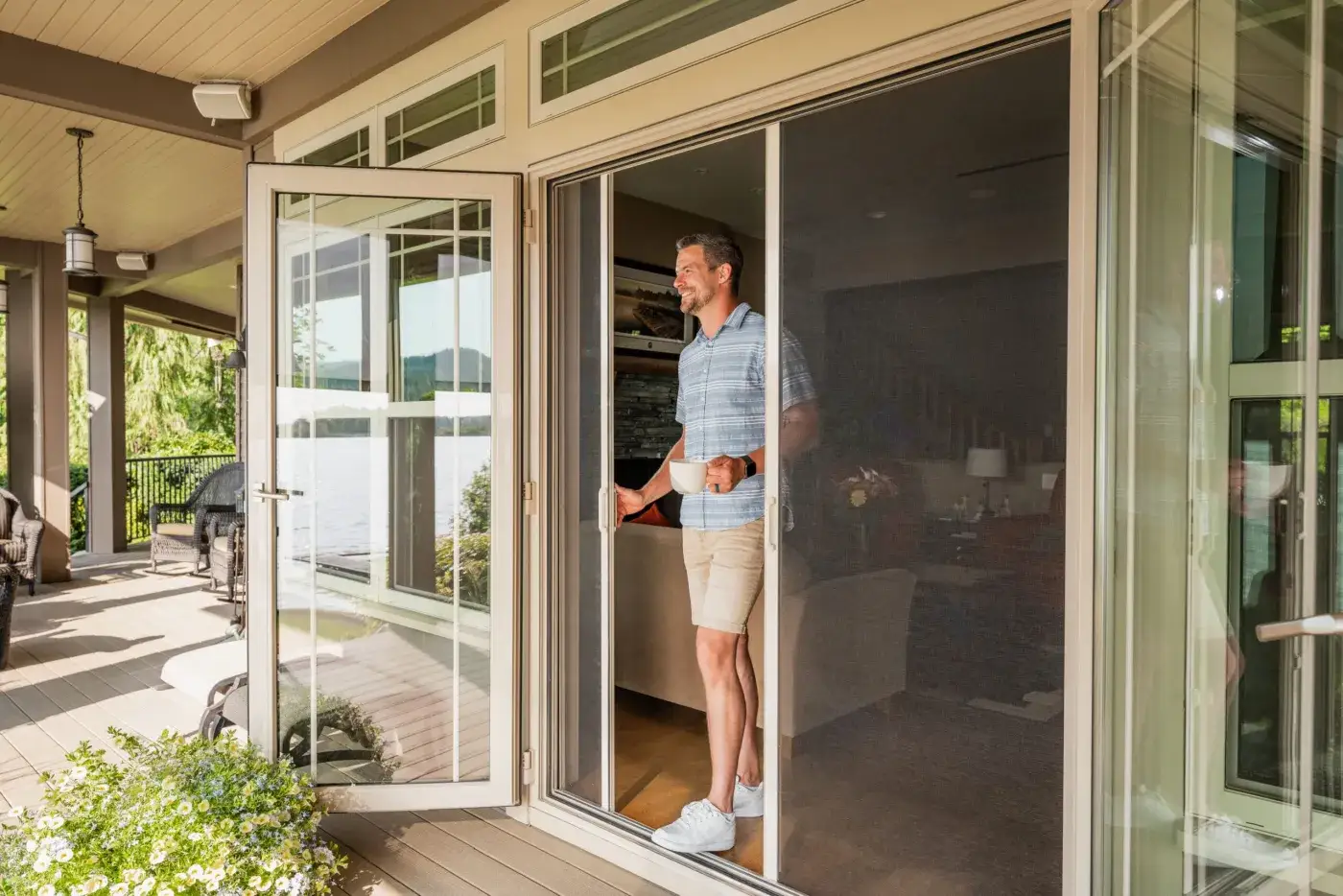 A retractable door screen on a patio slider opening