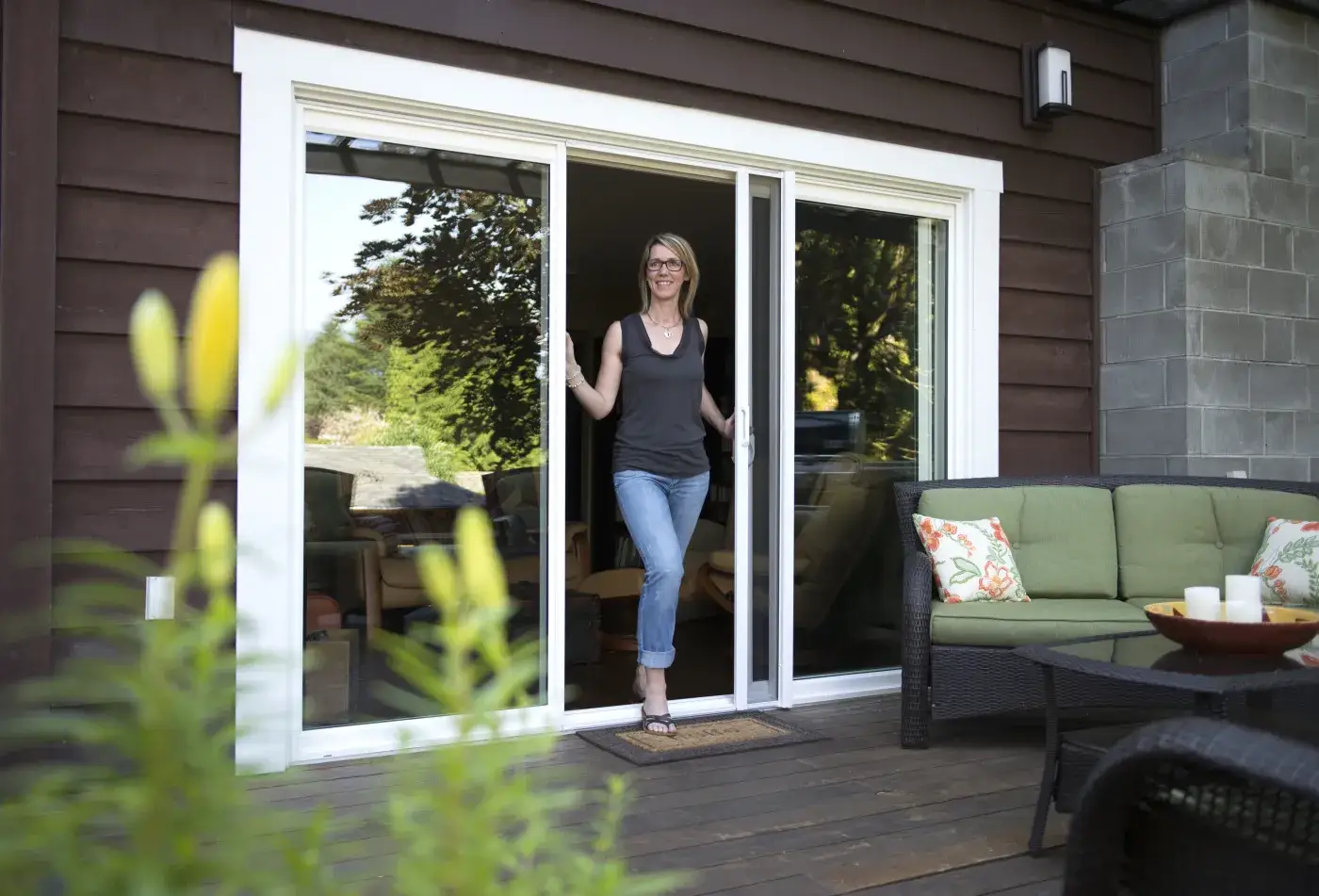 A retractable insect screen fitted to a sliding door opening to the garden